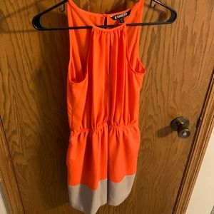 Express XS orange and tan halter dress with keyhole front and back